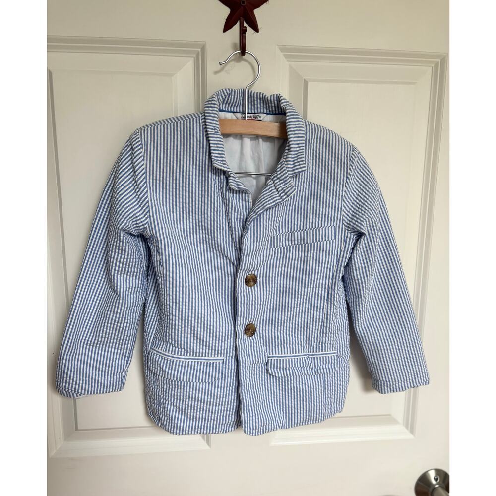 Kitestrings Striped Seersucker Blazer Suit Jacket Sport Coat Blue White Size 4T